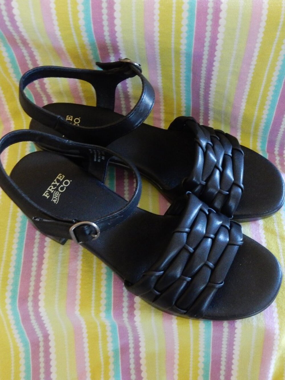 NEW NO BOX Frye and Co. Westmont Black Strappy Block Heel Sandals womens 8 M
